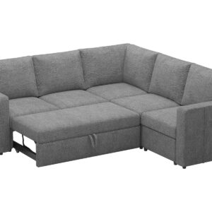 Belffin L Shape Modular Sectional Sleeper Sofa with Pull Out Bed Corner Sleeper Sofa Sectional Couch Convertible Sofa Grey