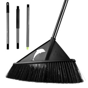 outdoor broom heavy duty with long handle broom for sweeping indoor, stiff bristle angle broom rough surface for garages courtyard sidewalks decks, indoor kitchen office lobby cleaning