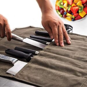 Generic 7 Slots Knife Bags for Chefs Professional, Waterproof Chef Roll Bag, Travel Canvas Carrying Case with Adjustable Strap, 22*18in, khaki, 888002