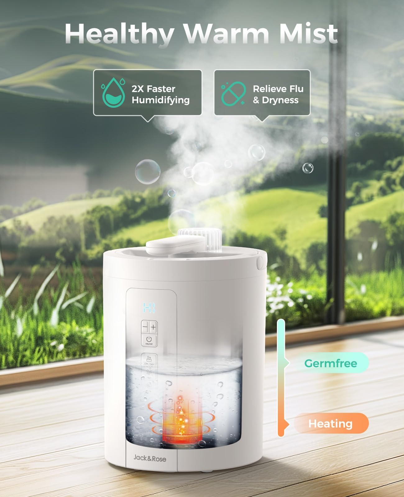 Healthy Warm Mist Humidifiers for Bedroom, 3L/100oz Stainless Steel Humidifier Easy Clean, Steam Humidifier for Living Room, Whisper-Quiet, Filterless and Simple Use