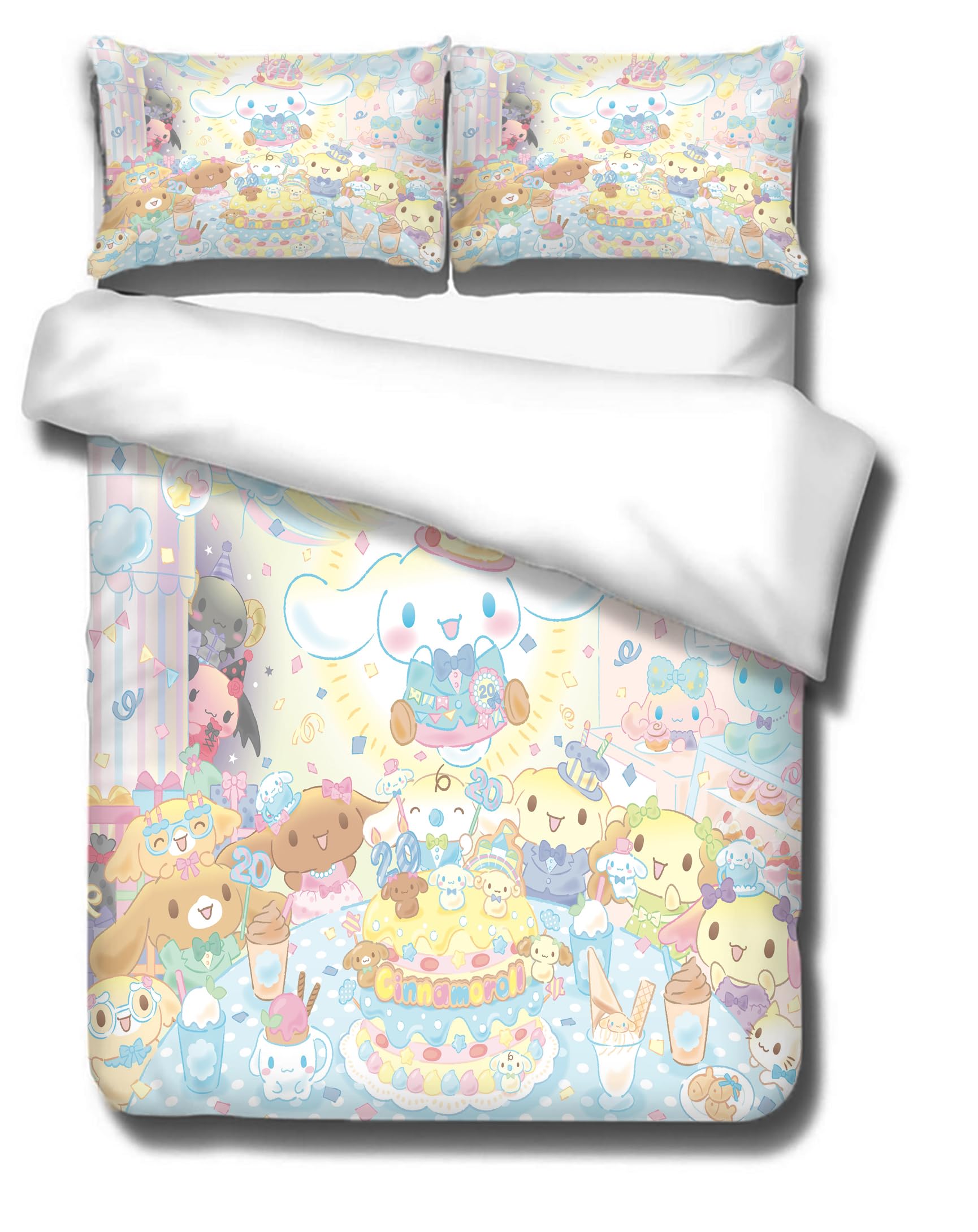 EIANLAI 3 Piece Anime Bedding Set 3D Printed Cartoon Soft Duvet Cover Set for Bedroom (1 Duvet Cover & 2 Pillowcases)-Twin