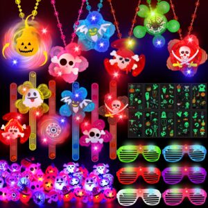 62 pcs halloween party favors for kids, halloween glow in the dark toys rotating led necklaces bracelets flash rings goodie bag fillers for halloween party classroom prizes trick or treats gifts