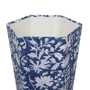 3.3 Gallon Cotton Hand Block Printed Paper Waste Basket |Small Decorative Trash Can for Housewarming Gifts in Living Room, Bedroom, Bathroom | Eco-Friendly, Plastic-Free (1, Blue White FLOWAR)