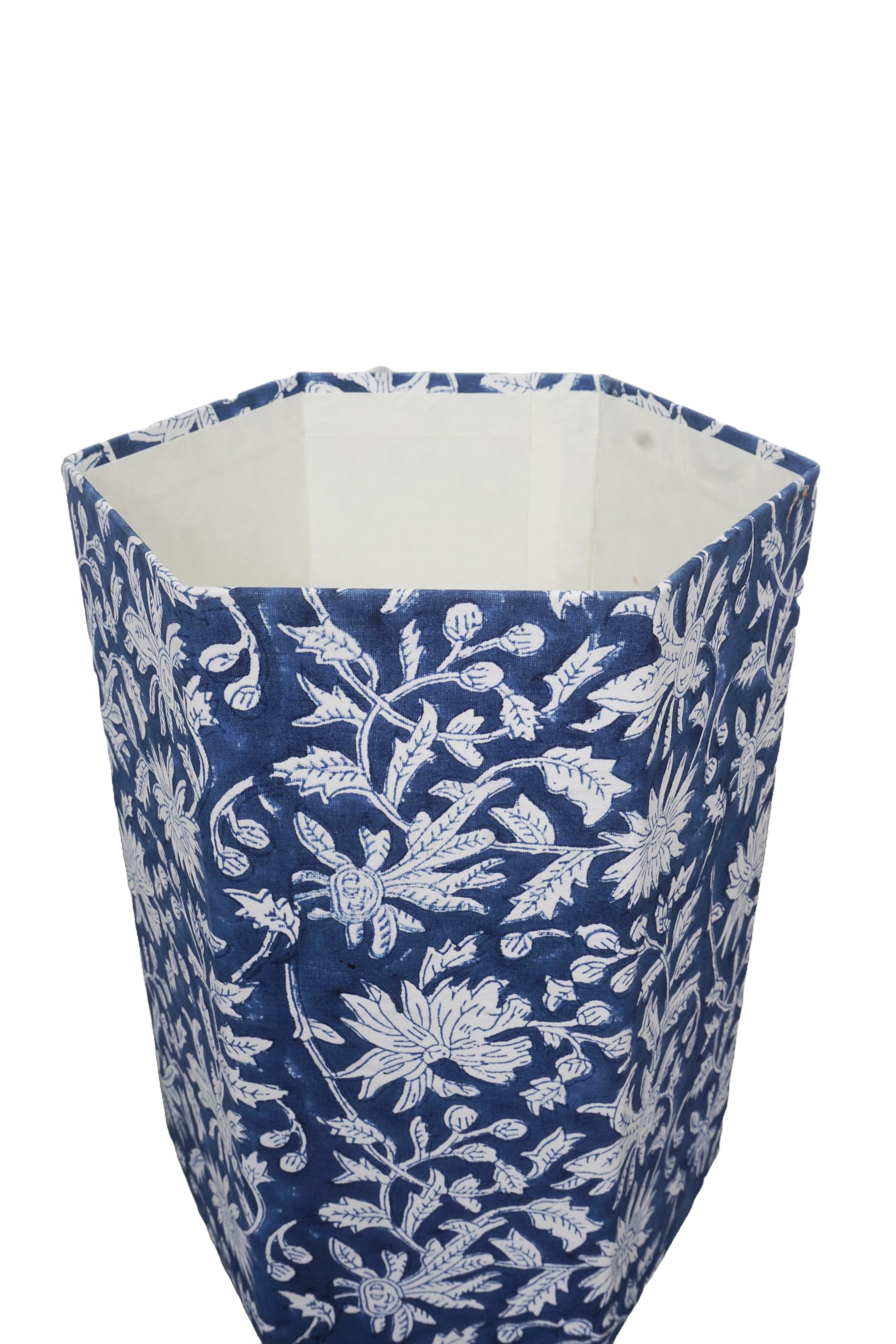 3.3 Gallon Cotton Hand Block Printed Paper Waste Basket |Small Decorative Trash Can for Housewarming Gifts in Living Room, Bedroom, Bathroom | Eco-Friendly, Plastic-Free (1, Blue White FLOWAR)