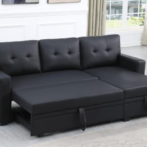 FANYE L-Shaped 3 Seater Reversible Sleeper Sectional Sofa Modern Smooth Faux Leather Tufted Upholstered Convertible Sofabed with Pull Out Sleep Couch Bed for Compact Space Living Room Sofa&Couch