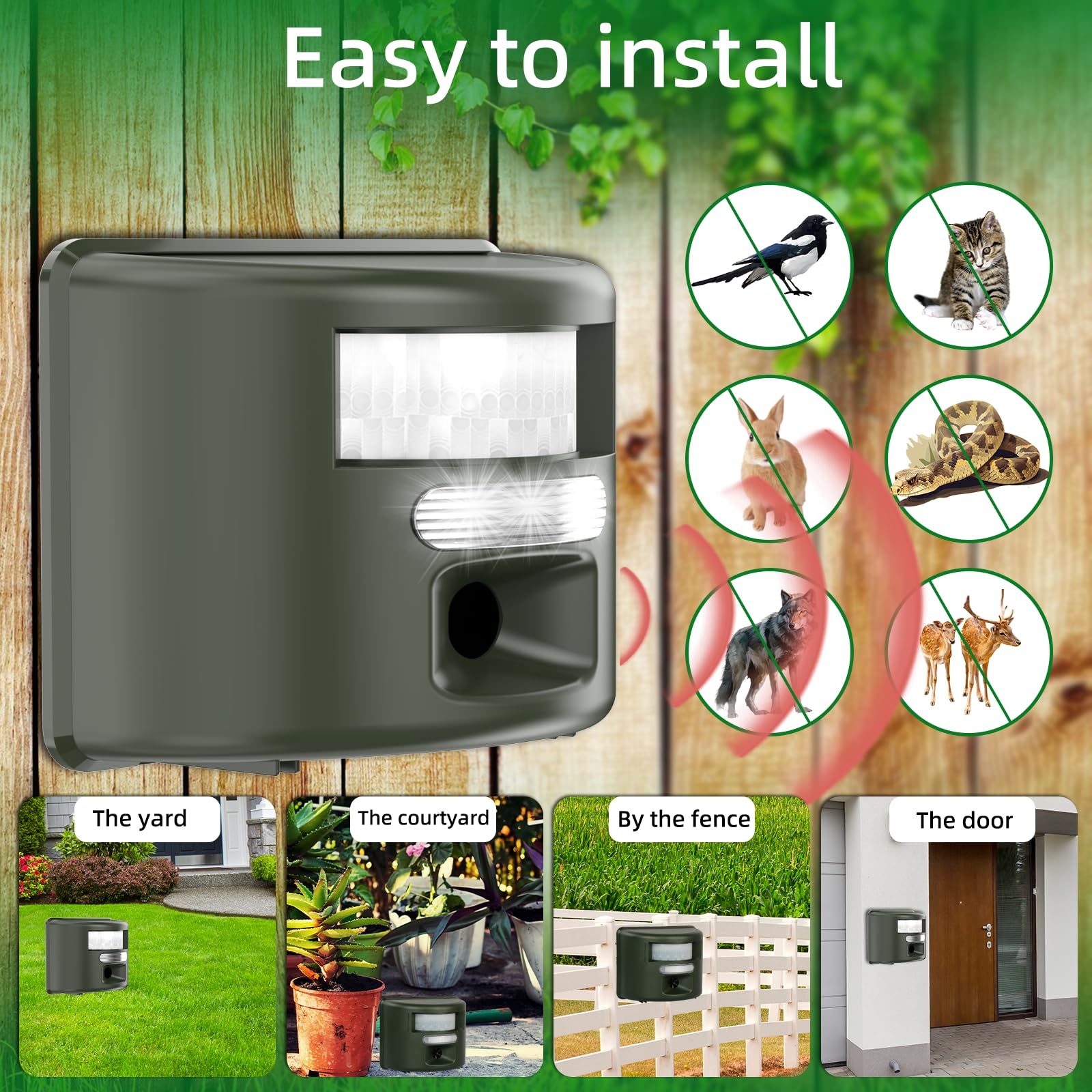 Ultrasonic Bird Repeller,Adjustable Silent Bird Repellent with Motion Sensor,Flashing Light,and Safety Alarm,Repels Bird Pigeons,woodpeckers and Other Large Animals,Suitable for Birds and Animals.