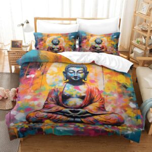 nacho yafa buddha1 duvet cover comforter covers 3d printed bedding set quilt cover 3 pieces for childrens and adults microfiber with pillowcases with zipper closure queen（228x228cm）