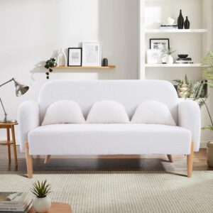 sumkea 59.1'' teddy loveseat sofa, futon couch with three lumbar pillows, small sofa couch for living room, apartment, office, white