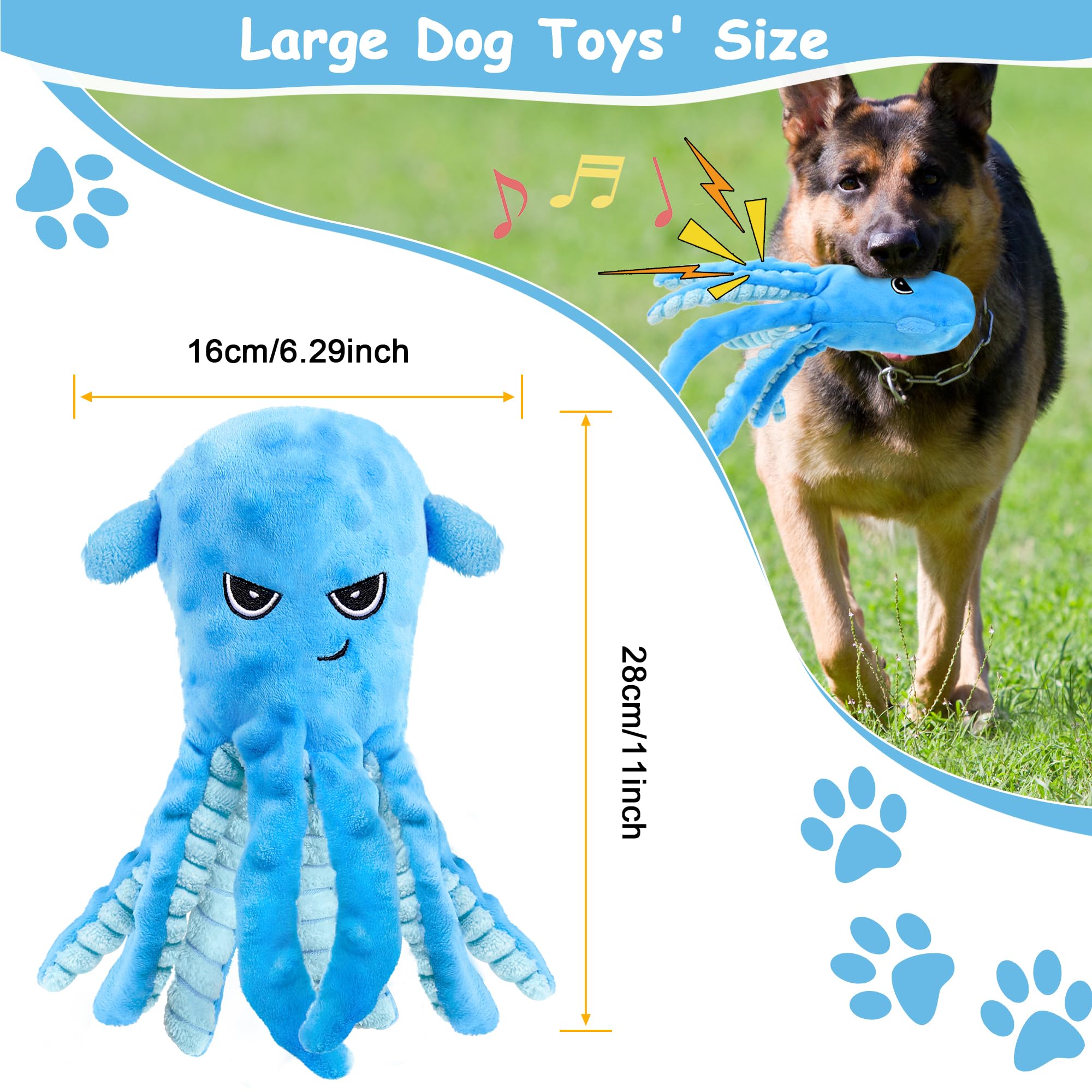 BitPeUG Squeaky Dog Toys Large Dog Toys Big Dog Toys with Crinkle Paper, Interactive Playing Tug-of-War Dog Toys, Dumbo Octopus Stuffed Durable Chew Toys, Dog Toys for Large Dogs for Teething