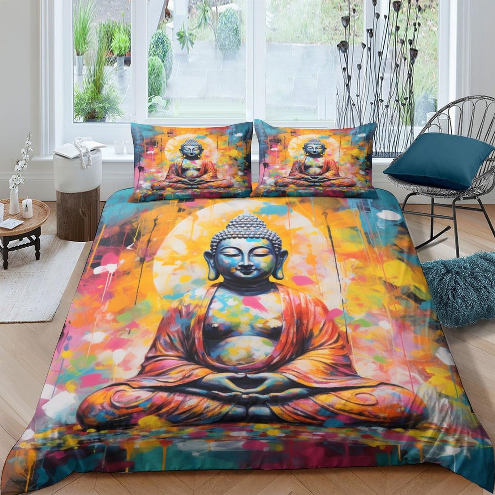 NACHO YAFA Buddha1 Duvet Cover Comforter Covers 3D Printed Bedding Set Quilt Cover 3 Pieces for Childrens and Adults Microfiber with Pillowcases with Zipper Closure Queen（228x228cm）