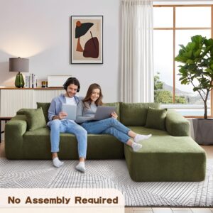 104" Modular Sectional Sofa Couch,L-Shape Upholstered Cloud Couch,Modern Minimalist Couches for Living Room,Free Combination Deep Seat Corner Couch (Green, Sherpa/Right Facing Chaise)