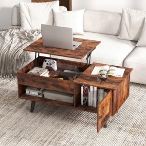 Tangkula Lift Top Coffee Table with Storage, Living Room Table with Hidden Compartment, Cabinet & Open Shelf, Flip Top Center Table, Pull up Coffee Table for Home, Office (Rustic Brown)