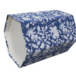 3.3 Gallon Cotton Hand Block Printed Paper Waste Basket |Small Decorative Trash Can for Housewarming Gifts in Living Room, Bedroom, Bathroom | Eco-Friendly, Plastic-Free (1, Blue White FLOWAR)