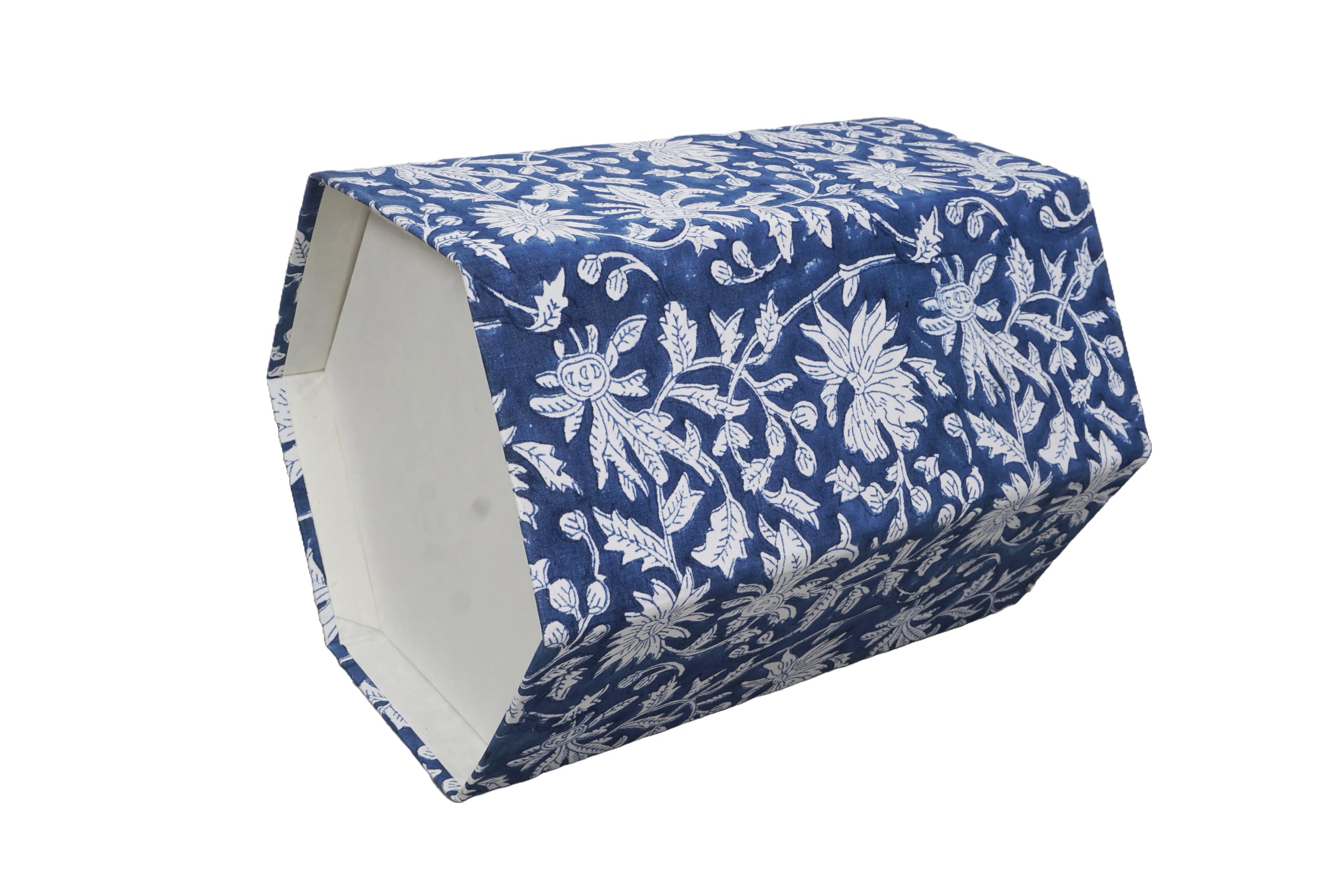 3.3 Gallon Cotton Hand Block Printed Paper Waste Basket |Small Decorative Trash Can for Housewarming Gifts in Living Room, Bedroom, Bathroom | Eco-Friendly, Plastic-Free (1, Blue White FLOWAR)