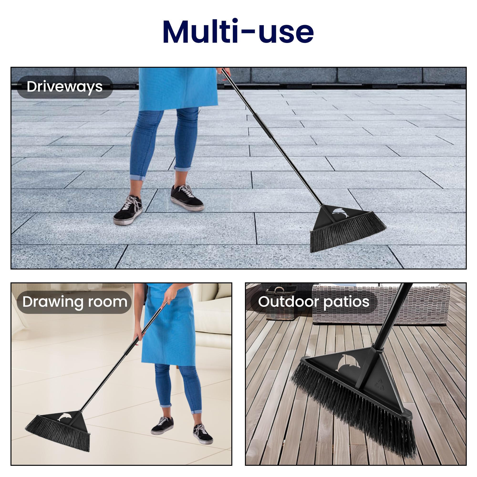 Outdoor Broom Heavy Duty with Long Handle Broom for Sweeping Indoor, Stiff Bristle Angle Broom Rough Surface for Garages Courtyard Sidewalks Decks, Indoor Kitchen Office Lobby Cleaning