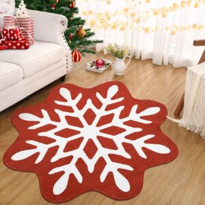 CAREMEE Christmas Round Rug Washable Area Rugs 4ft Circle Rug for Living Room Non Slip Soft Non Shedding Throw Rugs Stain Resistant Room Decor Carpet for Dining Room Snowflake 4'x4'