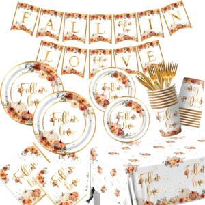 fall in love bridal shower decorations tableware, 142pcs fall in love decorations includes fall in love plates fall in love napkins, fall bridal shower decorations fall engagement party decorations