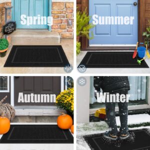 36"x24" Large Front Door Mat Outside Entrance Indoor Doormat, Waterproof All-Season All-Weather Entryway Mat, Natural Rubber Outdoor Doormats, Trap Dirt Moisture Back Door Mat for Patio Porch, Black