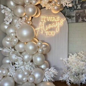 Pearl White Balloon Garland Arch Kit Ivory 112pcs Double Stuffed White Balloons Different Sizes for Wedding Engagement Bridal Shower Birthday Baby Shower Party Decoration