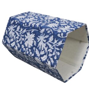 3.3 Gallon Cotton Hand Block Printed Paper Waste Basket |Small Decorative Trash Can for Housewarming Gifts in Living Room, Bedroom, Bathroom | Eco-Friendly, Plastic-Free (1, Blue White FLOWAR)