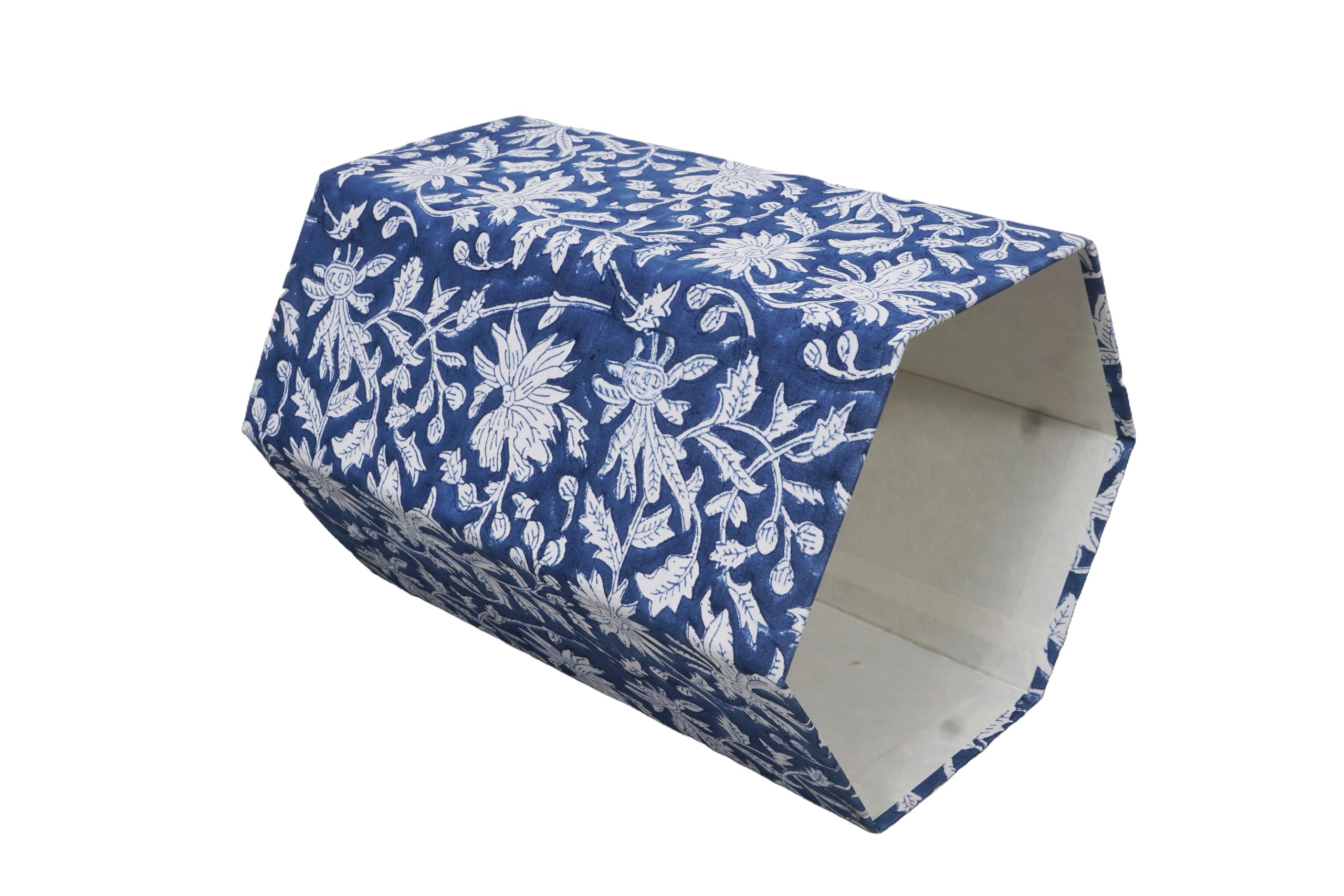 3.3 Gallon Cotton Hand Block Printed Paper Waste Basket |Small Decorative Trash Can for Housewarming Gifts in Living Room, Bedroom, Bathroom | Eco-Friendly, Plastic-Free (1, Blue White FLOWAR)