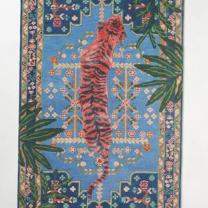 Bengal Tiger Animal Print Wool Area Rug Handmade Featuring Symmetrical Palm Leaves Design - Ideal for Living Room Bedroom Kids Room & Office (Red, 6'x9')