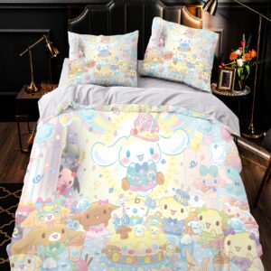 EIANLAI 3 Piece Anime Bedding Set 3D Printed Cartoon Soft Duvet Cover Set for Bedroom (1 Duvet Cover & 2 Pillowcases)-Twin