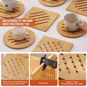 GHWIE Bamboo Trivet with Stand -Heat Resistant Pot Holders for Kitchen,Multi-Purpose Hot Pads,Hot Plate Mats,Large Stove Mat-Air Fryer Accessories and Trivets for Hot Dishes,4 PCS