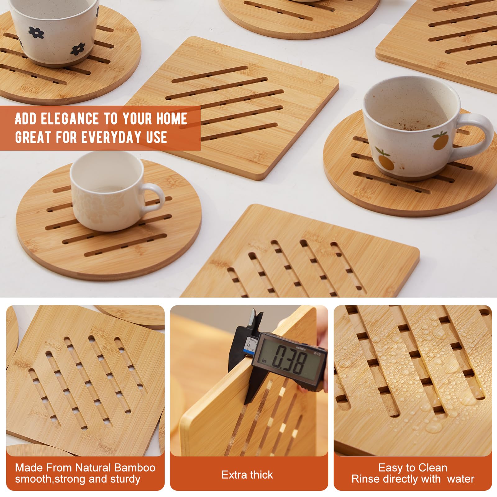 GHWIE Bamboo Trivet with Stand -Heat Resistant Pot Holders for Kitchen,Multi-Purpose Hot Pads,Hot Plate Mats,Large Stove Mat-Air Fryer Accessories and Trivets for Hot Dishes,4 PCS