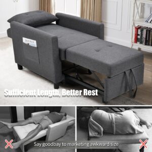 HABYMOKE Sleeper Sofa Chair Bed, 3-in-1 Convertible Single Sofa Bed with Modern Linen Fabric, Adjustable Sleeper Chair Pullout Sofa Bed for Living Room Apartment Small Spaces, Dark Gray