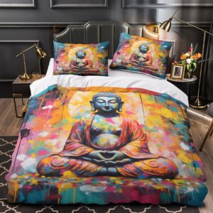 NACHO YAFA Buddha1 Duvet Cover Comforter Covers 3D Printed Bedding Set Quilt Cover 3 Pieces for Childrens and Adults Microfiber with Pillowcases with Zipper Closure Queen（228x228cm）