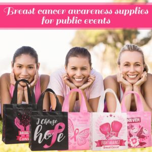 Carriecur 30 pcs Non-Woved Never Give Up Pink Ribbon Paper Bags Breast Cancer Awareness Gift Bags with Handle Pink Ribbon Goodie Bags for Women Breast Cancer Awareness Party Supplies