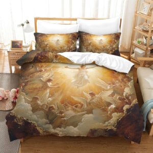 EVMILA Jesus Bedding Set Quilt Cover 3D Printed Duvet Cover Comforter Covers for Childrens and Adults 3 Pieces Microfiber with Pillowcases with Zipper Closure Queen（228x228cm）, Style-7