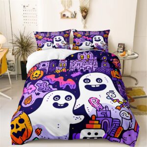 chumerry cute ghost duvet cover halloween queen bedding set orange pumpkin purple castle ghost skull halloween decor teens kids cute graffiti comforter cover