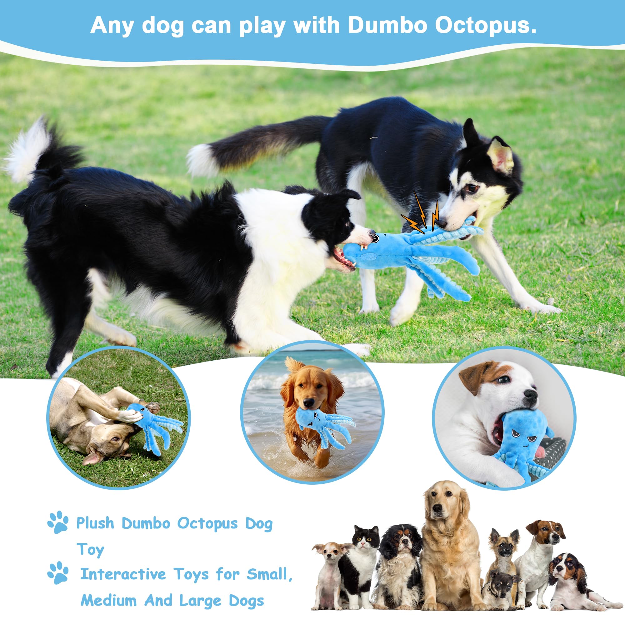 BitPeUG Squeaky Dog Toys Large Dog Toys Big Dog Toys with Crinkle Paper, Interactive Playing Tug-of-War Dog Toys, Dumbo Octopus Stuffed Durable Chew Toys, Dog Toys for Large Dogs for Teething