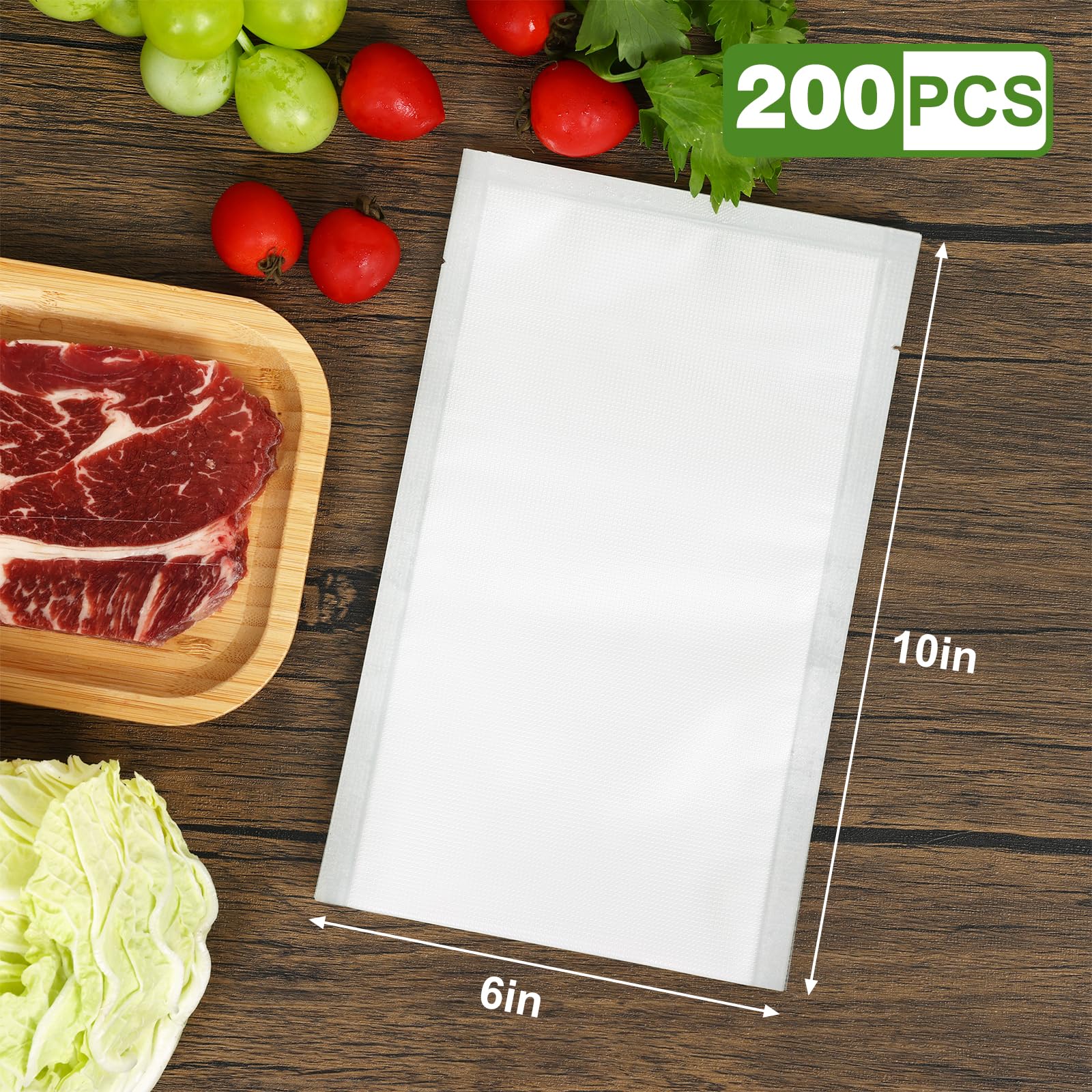 Moretoes 200pcs Vacuum Sealer Bags, Pint 6" x 10", BPA Free, Pre-cut Commercial Grade Vac Seal Meal Bags for Food Saver Storage, Meal Prep or Sous Vide