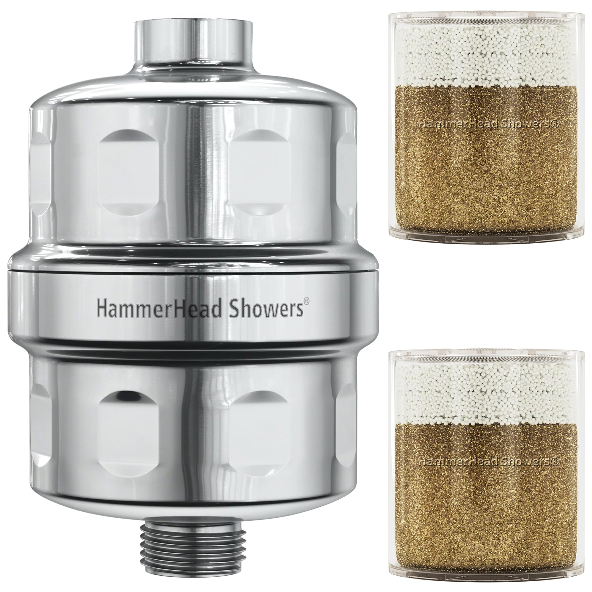 HammerHead Showers® ALL METAL Shower Head Filter and 2x Replacement Cartridges – High Pressure Universal Shower Filters to Remove Toxic Chemicals – KDF Shower Filter, Targets Chlorine and Heavy Metals