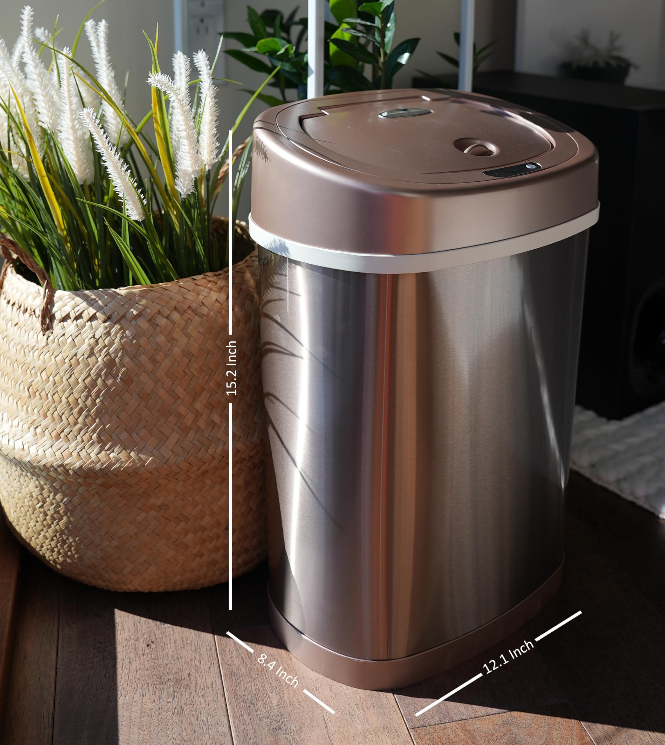 Ninestars Automatic Motion Sensor Trash Can, 4 Gallon, Waterproof, Smart Adsorption, for Bathroom, Bedroom, Kitchen, Office (Gold)