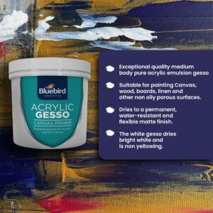 Bluebird Heavy Gesso Primer for Acrylic Painting, White, 513ML / 28.2Oz Full Tub, Gesso Surface Prep Medium For Acrylic Paint and Oil Paint