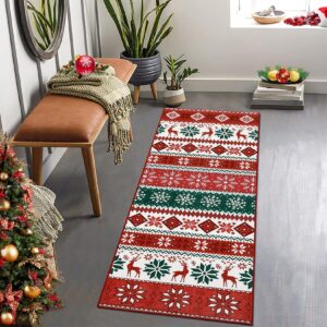 royhome hallway runner rug 2x6 washable christmas runner indoor non-slip xmas decorative throw floor covers boho accent festival xmas rug farmhouse rug geometric carpet for living room bedroom, red