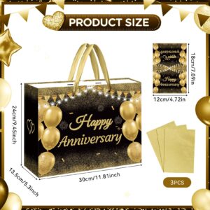 GOLDCROW Black Gold Anniversary Party Gift Bag with Tissue Papers and Card, Wedding Anniversary Paper Gift Wrapping Paper Bag11.8'' for Men Women Anniversary Party, Wedding Anniversary Party Supplies