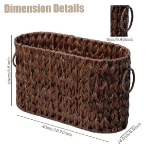 PINXIURY Toilet Paper Storage Basket, Bathroom Toilet Organizer with Strap Handle, Woven Toilet Paper Holder for 6 Mega Rolls, Bathroom Storage, Magazine Holder for Office, Bedroom,Coffee