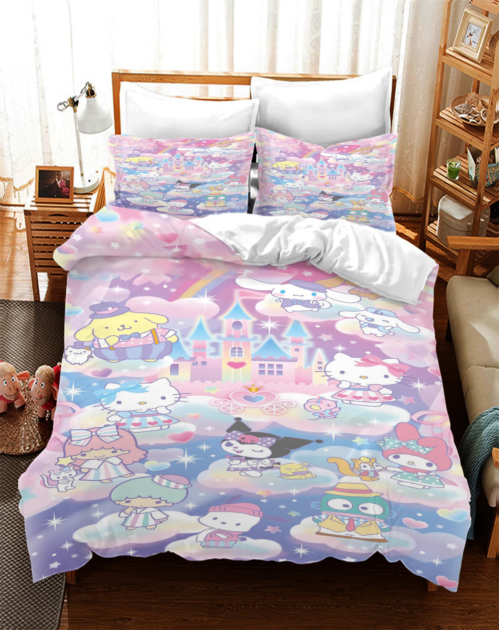 EIANLAI 3 Piece Anime Bedding Set 3D Printed Cartoon Soft Duvet Cover Set for Bedroom (1 Duvet Cover & 2 Pillowcases)-Twin