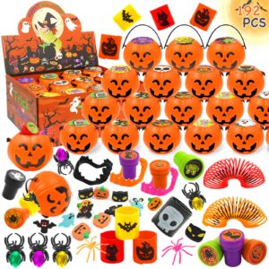 192 pcs halloween party favors for kids, 24 pack prefilled halloween pumpkins with toys halloween toys bulk for halloween party school classroom prizes rewards trick or treats gifts