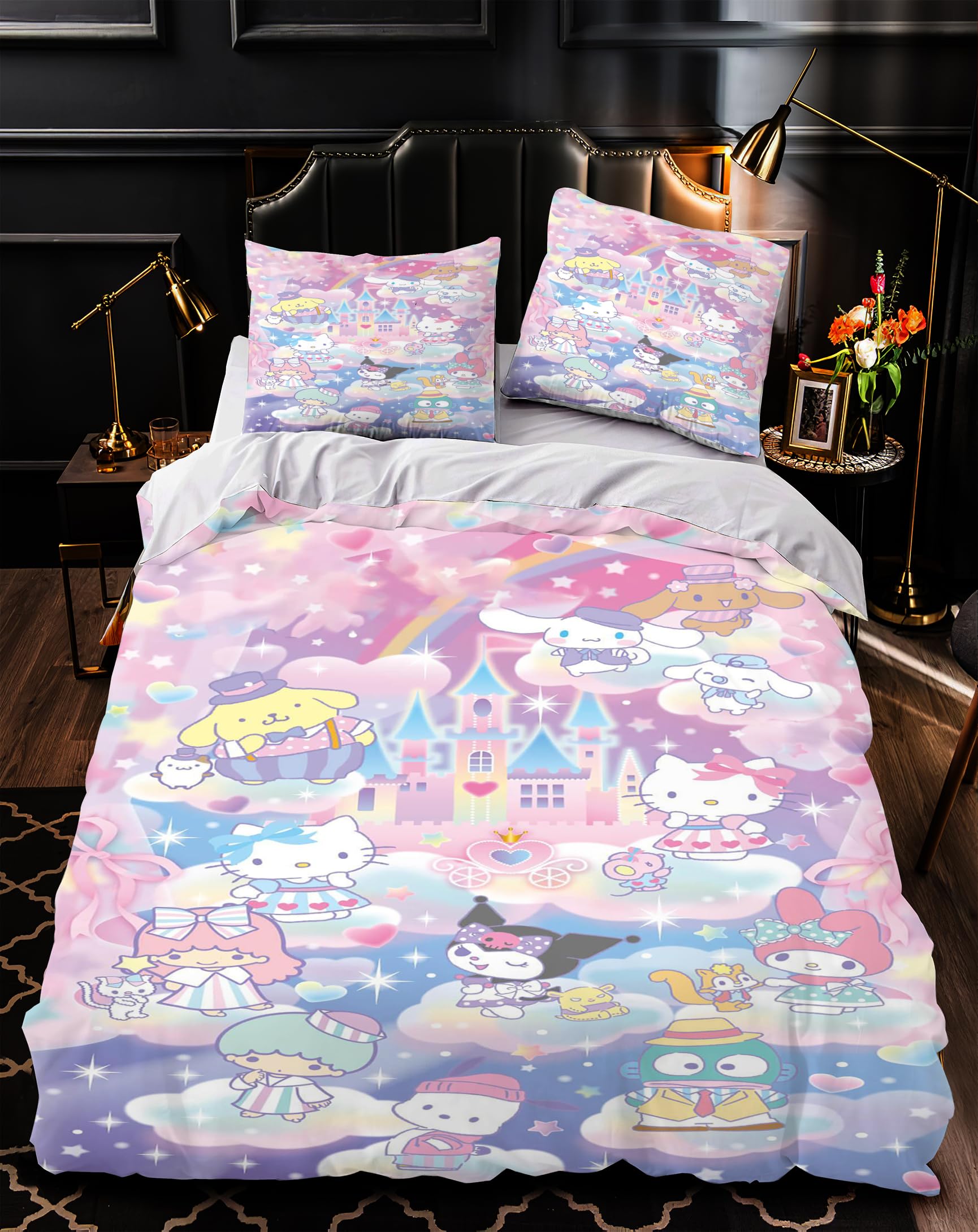 EIANLAI 3 Piece Anime Bedding Set 3D Printed Cartoon Soft Duvet Cover Set for Bedroom (1 Duvet Cover & 2 Pillowcases)-Twin