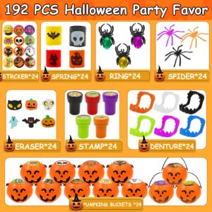 192 PCS Halloween Party Favors For Kids, 24 Pack Prefilled Halloween Pumpkins With Toys Halloween Toys Bulk for Halloween Party School Classroom Prizes Rewards Trick or Treats Gifts