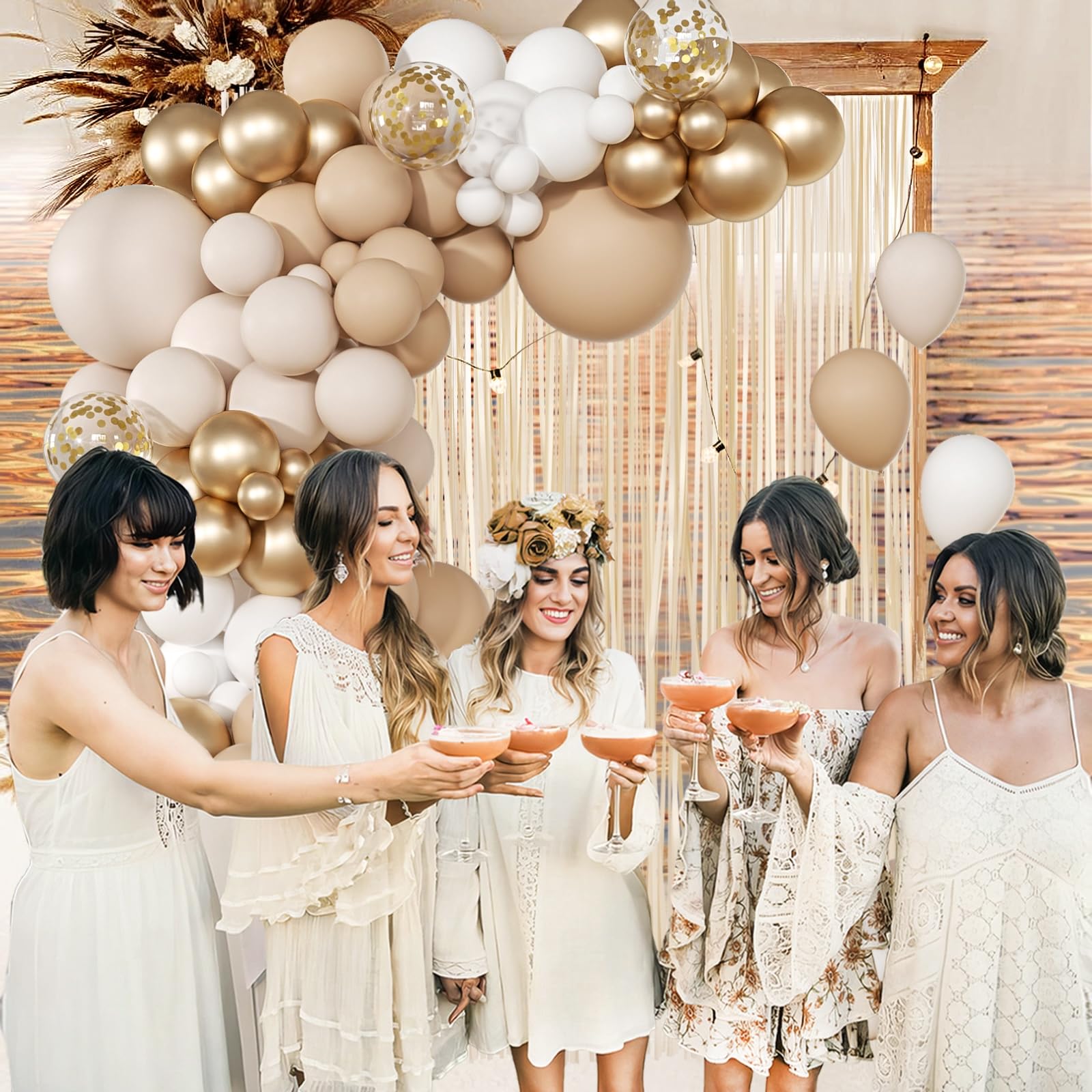 147pcs Neutral Balloon Garland Arch Kit, Different Sizes with Beige Cream Sand White Metallic Champagne Gold Balloons for Wedding Bridal Shower Birthday Boho Neutral Baby Shower Party Decorations