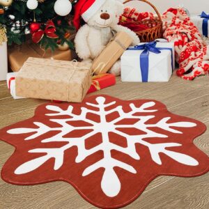 CAREMEE Christmas Round Rug Washable Area Rugs 4ft Circle Rug for Living Room Non Slip Soft Non Shedding Throw Rugs Stain Resistant Room Decor Carpet for Dining Room Snowflake 4'x4'