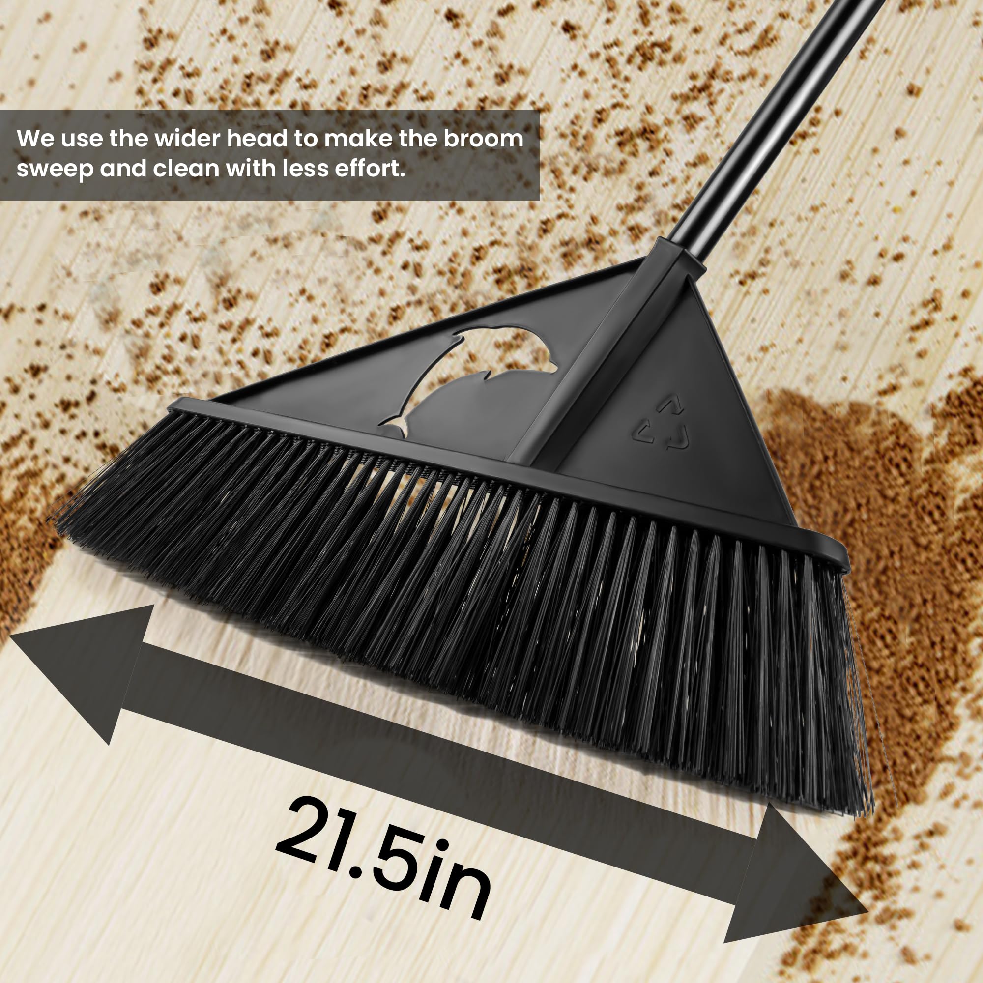 Outdoor Broom Heavy Duty with Long Handle Broom for Sweeping Indoor, Stiff Bristle Angle Broom Rough Surface for Garages Courtyard Sidewalks Decks, Indoor Kitchen Office Lobby Cleaning