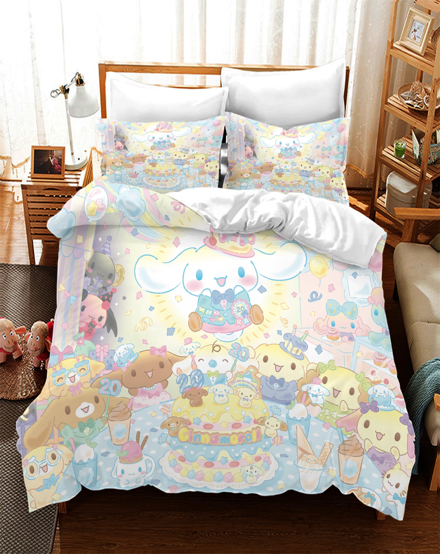 EIANLAI 3 Piece Anime Bedding Set 3D Printed Cartoon Soft Duvet Cover Set for Bedroom (1 Duvet Cover & 2 Pillowcases)-Twin